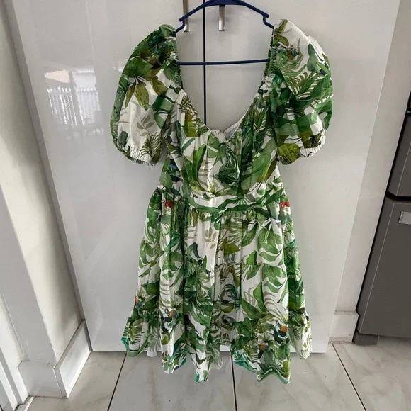 ANTONIO MELANI Green Tropical Puff-Sleeve Mini Dress - Picture 2 of 10